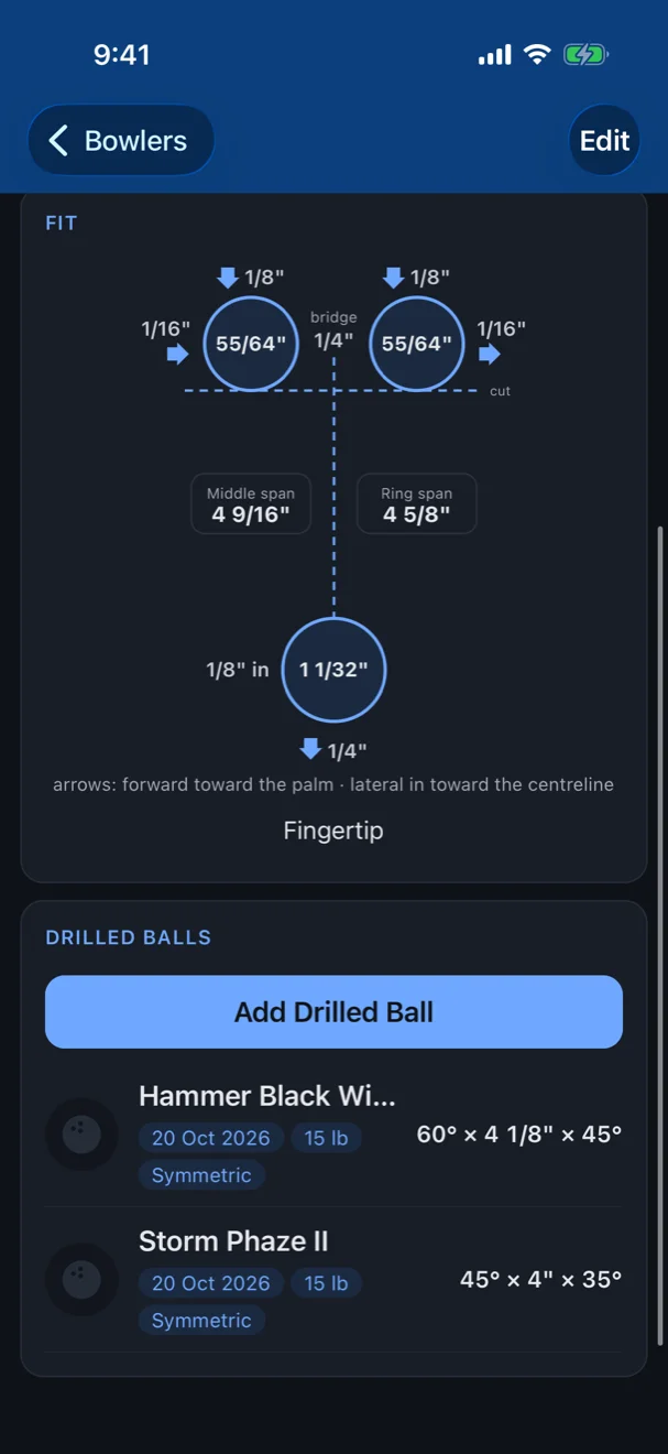 Jordan Mitchell's Fit drawn as a grip diagram, with spans, holes and pitches